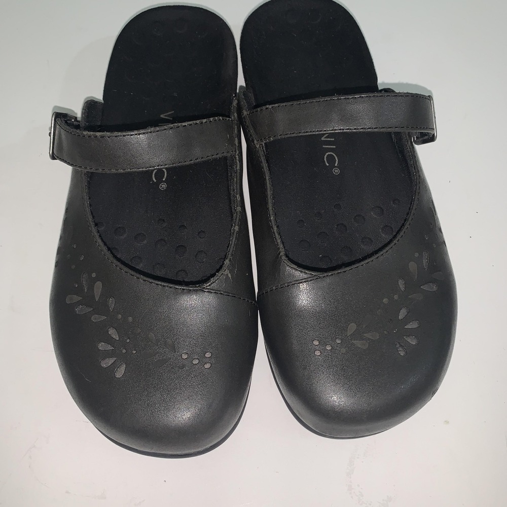 Vionic Midway Shoes Womens Size 8 Black Leather Clog Buckle Comfort Casual - Picture 6 of 11